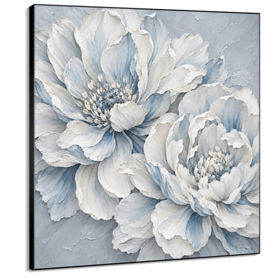 Très grande reproduction d'art sur tissu mural - Fleurs florales bleues blanches pour le salon ou la chambre à coucher - «Assemblage requis du cadre (cadre non fini)»