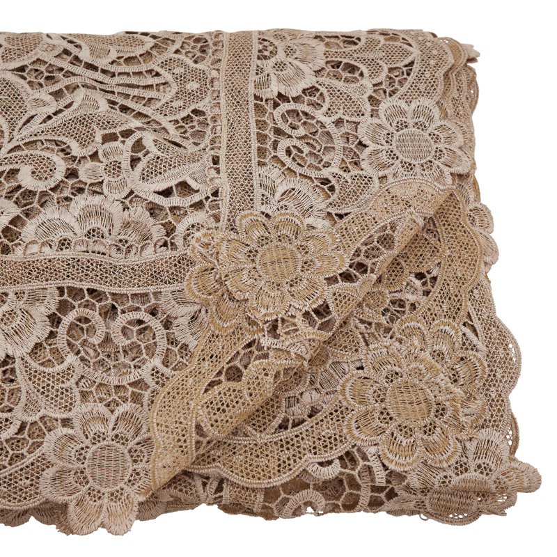 Ecru Quatrefoil Lace Tablecloth 67" x 138"