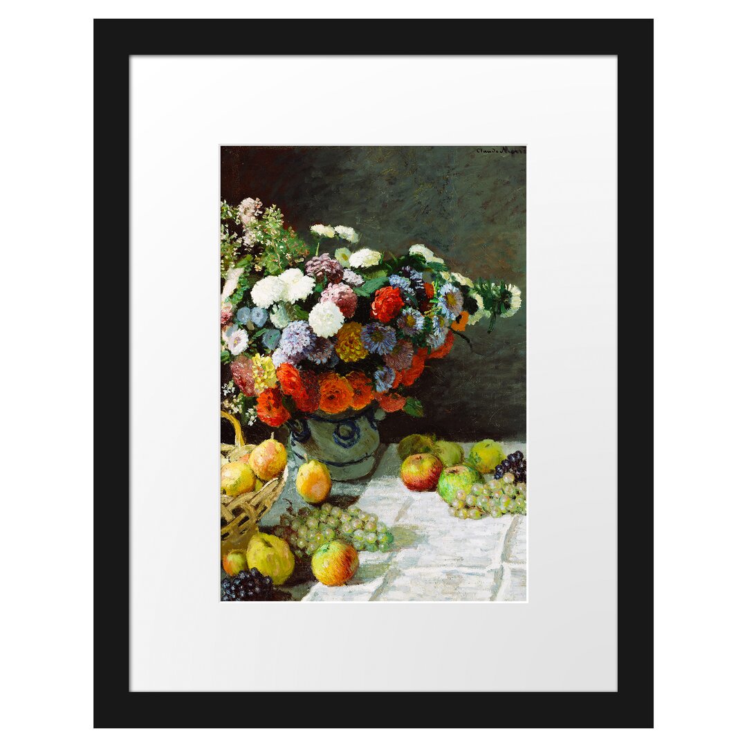 Gerahmter Kunstdruck Still Life with Flowers and Fruits von Claude Monet