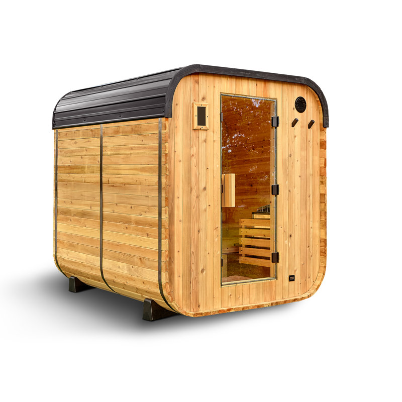 Backyard Discovery Lennon 4-6 Person Traditional Cedar Outdoor Cube Sauna with 9kW Electric Heater, Wi-Fi Control, LED Lights