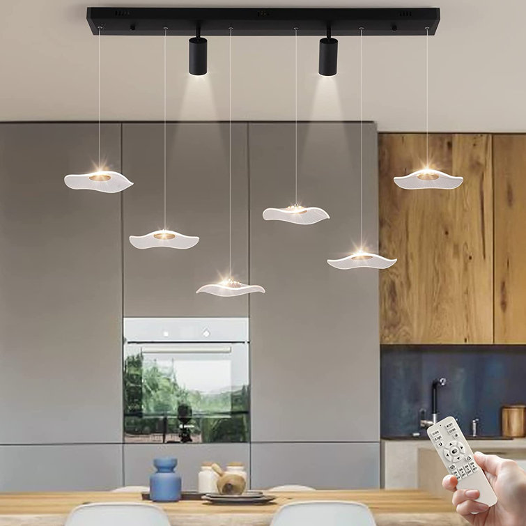 Pendant Light Fixtures, Dimmable Modern LED Chandelier Lighting with Spotlights, Adjustable Linear Hanging Pendant Light for Kitchen Island Dining Roo