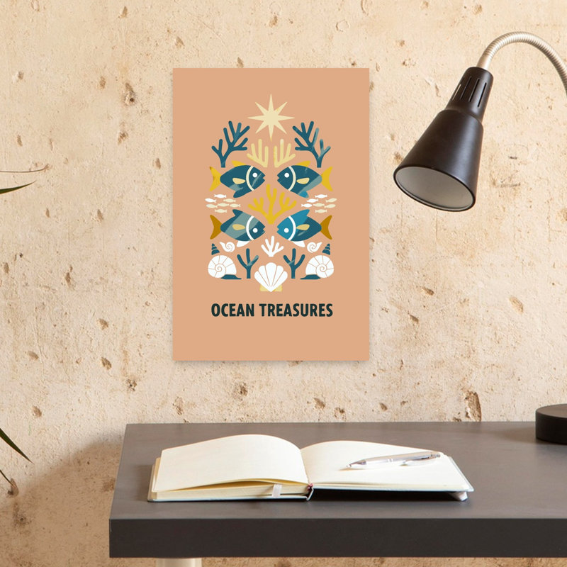Ocean Treasures Abstract Contemporary Starfish Fish Coastal Wall Art Print 1 Piece Wrapped Canvas Wall Art