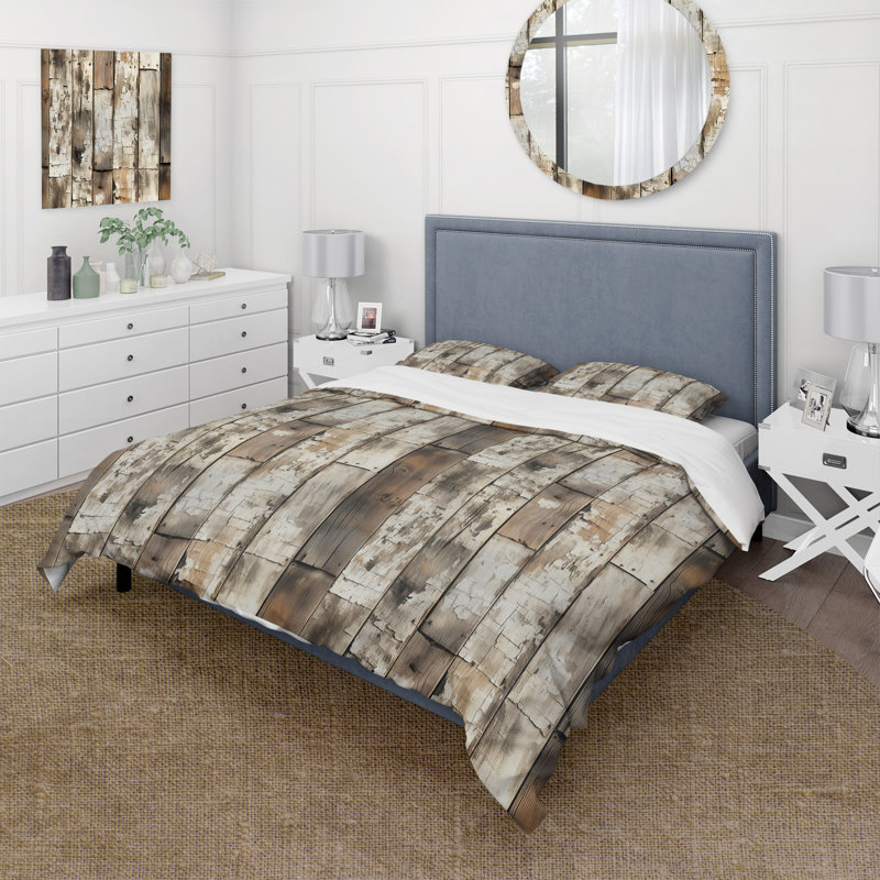 Rustic Farmhouse Weathered Planks II Duvet Cover, King Duvet Cover + 2 King Shams