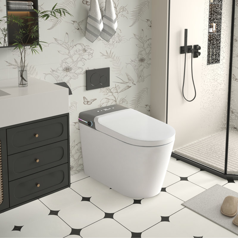 Smart One-Piece Bidet Toilet with Heated Seat, Auto Flush, Aromatherapy & Foot Sensor – Tankless Design with LED Display and Warm Air Dry