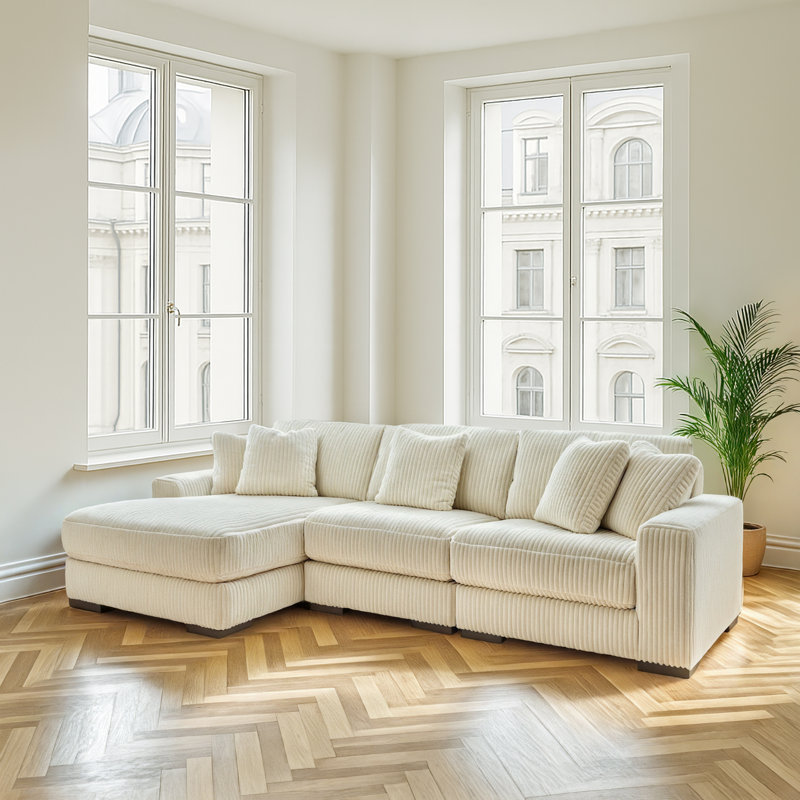 Lindyn 3 - Piece Upholstered Sectional, Left Hand Facing, Cream Polyester