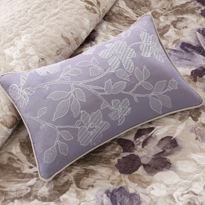 Couette 6 pièces pour lit double/queen, taupe, motif floral aquarelle, réversible en microfibre, respirante et confortable, avec coussins décoratifs.