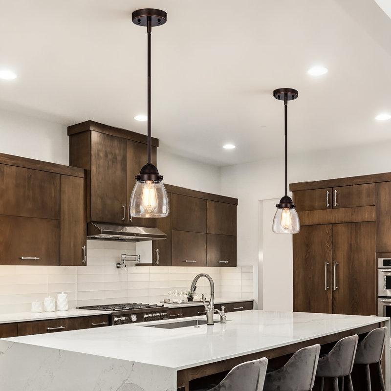 1-Light Oil Rubbed Bronze Pendant with Seeded Glass Shade