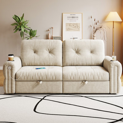Lit de 77 pouces, multifonctionnel 2 en 1 pour chambre à coucher, salon, appartement et dortoir, matériau en flanelle, rembourrage en mousse, structure en acier, charge de 600 livres, facile à utiliser, beige, dortoir convertible minimaliste