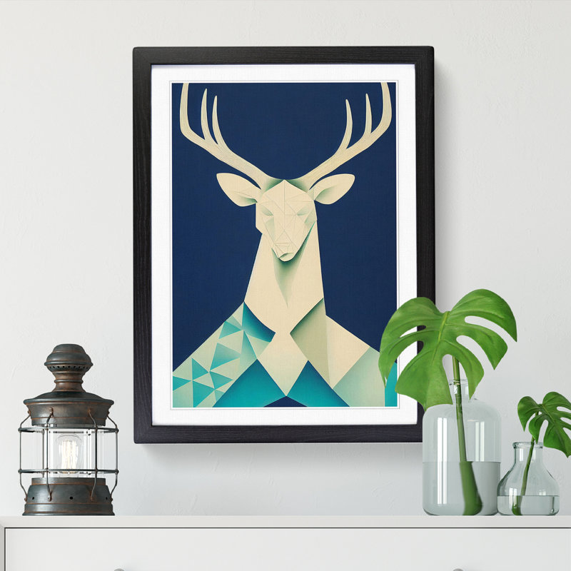 Unique Deer Abstract Vol.3 - Single Picture Frame Print, 64cm H x 46cm W x 2cm D, Walnut