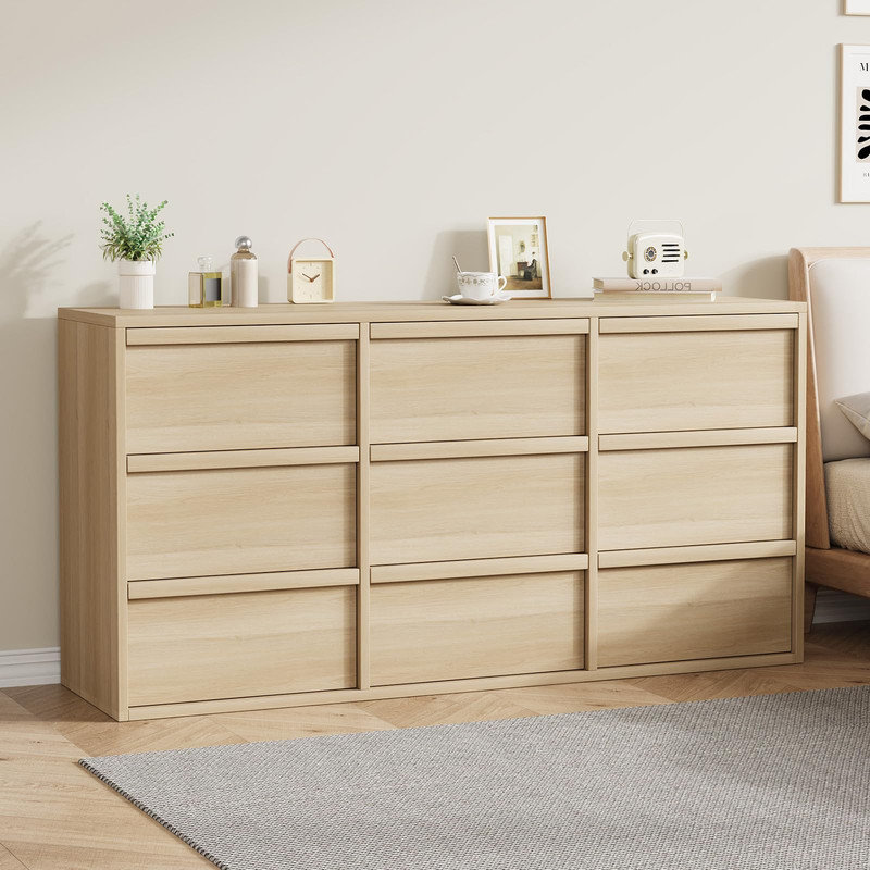 Commode à 9 tiroirs de 58,7 po de largeur pour la chambre à coucher, commode horizontale en bois pour le salon, le couloir et le vestibule