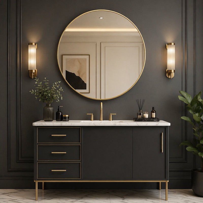 Miroir mural pour salle de bain, L 42 po, Doré