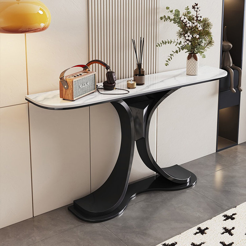 Simple and modern console table, 31.49" H x 59.06" W x 11.81" D, White, Black