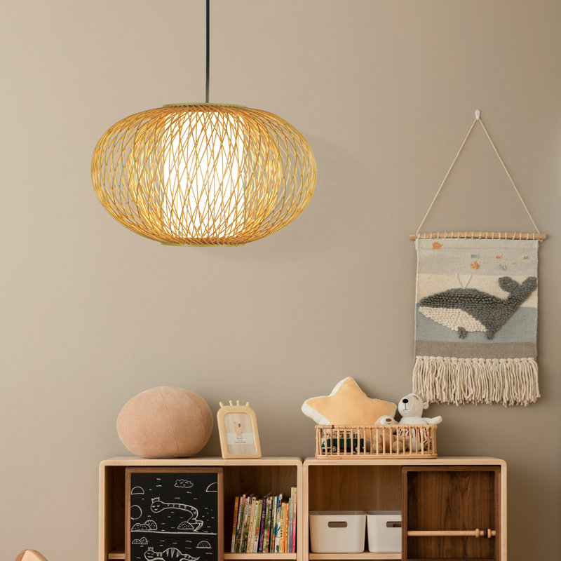 Luminaire suspendu en rotin de bambou fait à la main, H 9,75 po x l 15,75 po x P 15,75 po