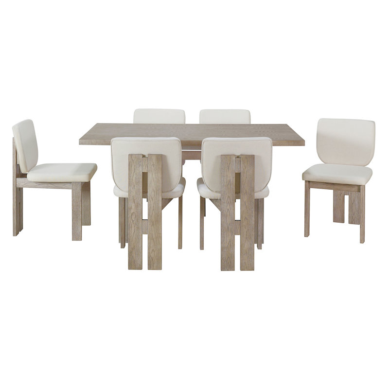 Ensemble de salle à manger 7 pièces avec table rectangulaire et base à tréteaux, comprenant 6 chaises rembourrées pour la salle à manger ou la cuisine