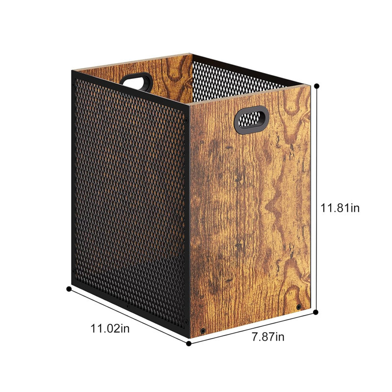 Poubelle de chambre à coucher rétro, poubelle combinée en fer et en bois pour chambre à coucher, poubelle rectangulaire avec poignée, poubelle de style industriel pour bureau à domicile