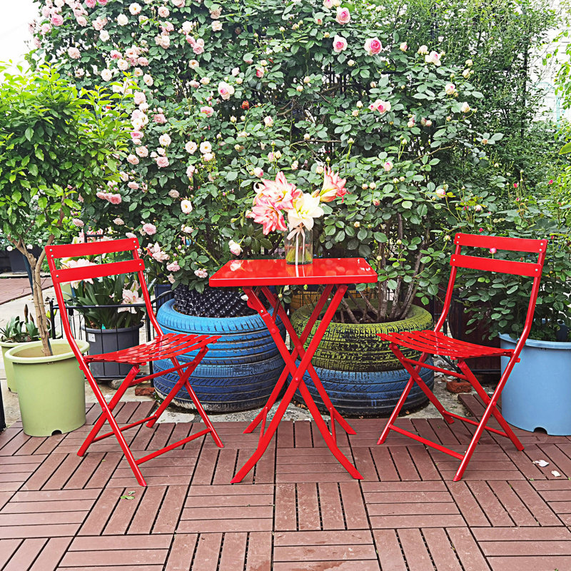 Ensemble bistro 3 pièces, table carrée pliable et chaises