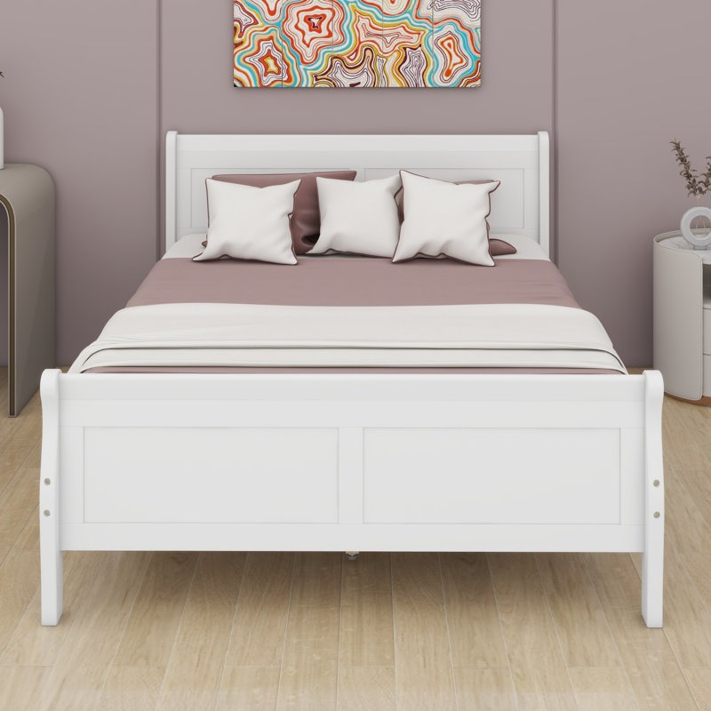 Wood Platform Bed With Headboard, White