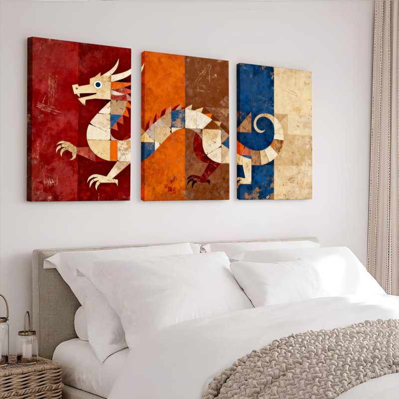 Tableau abstrait géométrique sur toile tendue (paquet de 3), H 24 po x l 48 po