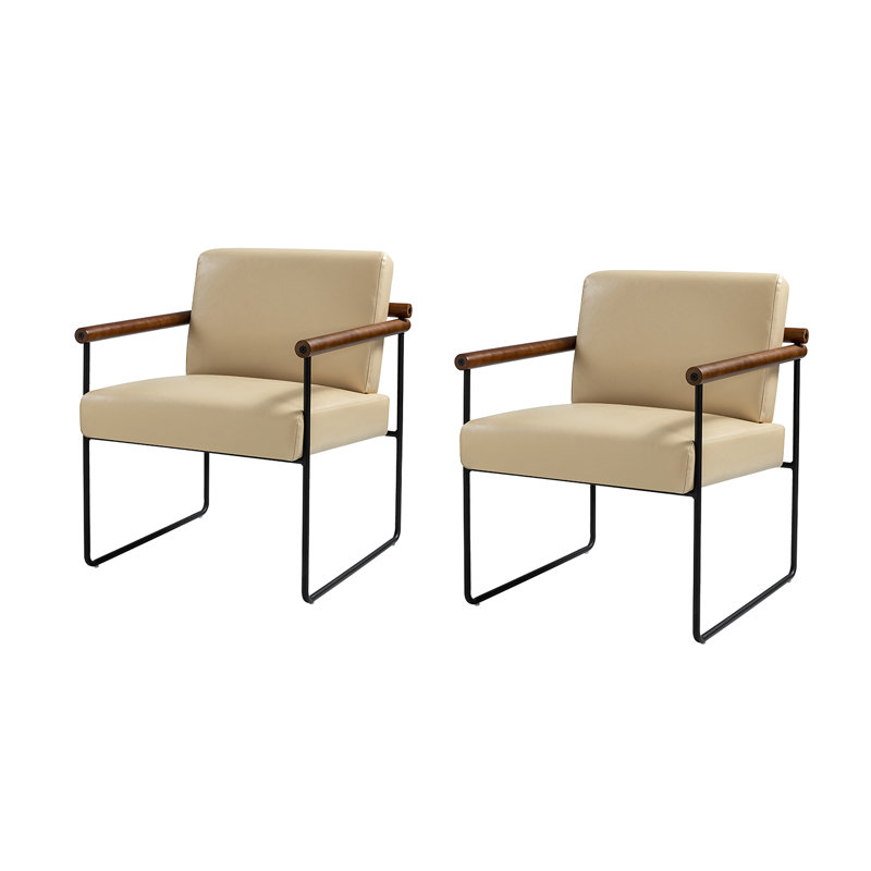 Ensemble de 2 fauteuils ergonomiques en cuir avec base en métal Alicia