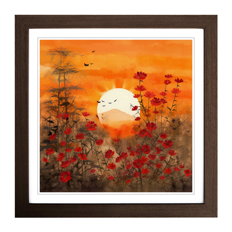 Japanese Sunset Floral No.1 - Framed Print, Walnut