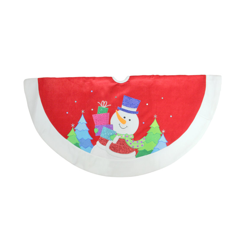 Jupe d'arbre de Noël 48 po rouge et blanche brodée et ornée
