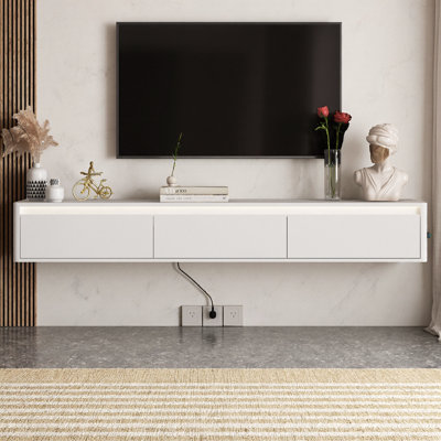 Elegant Floating TV Stand with LED Lights & Power Outlets – Modern Wall-Mounted Cabinet for Your Living Room