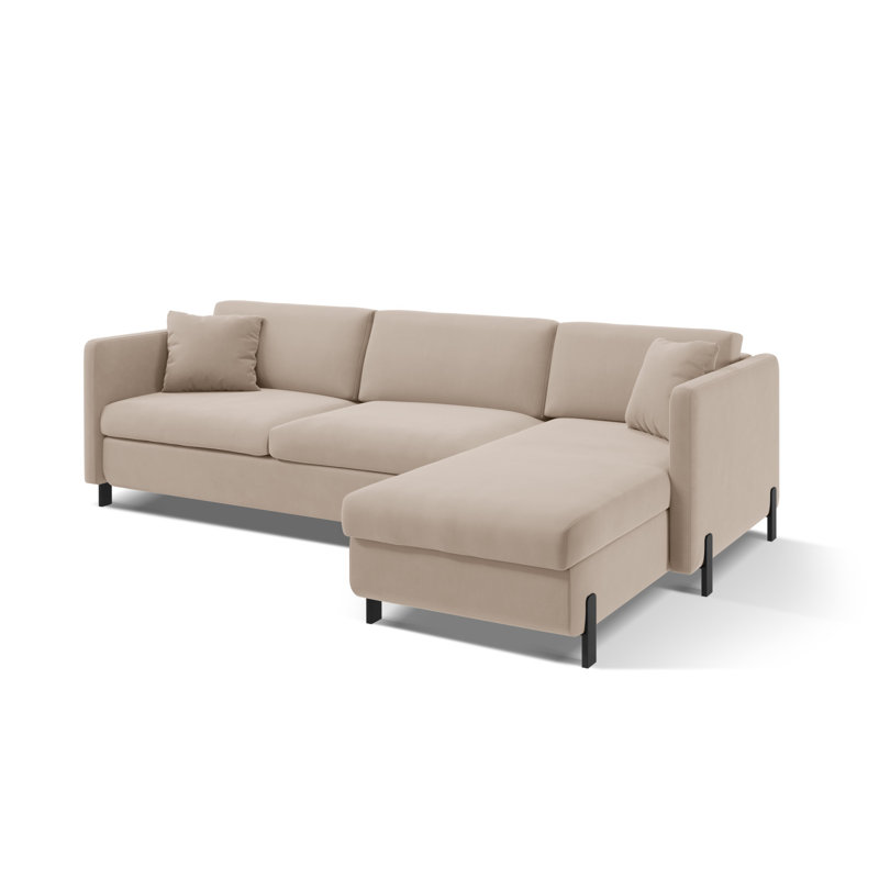 Bejna 3 Seater Velvet Sofa Bed, Beige, Right Hand Facing, 80cm H x 170cm W x 260cm D