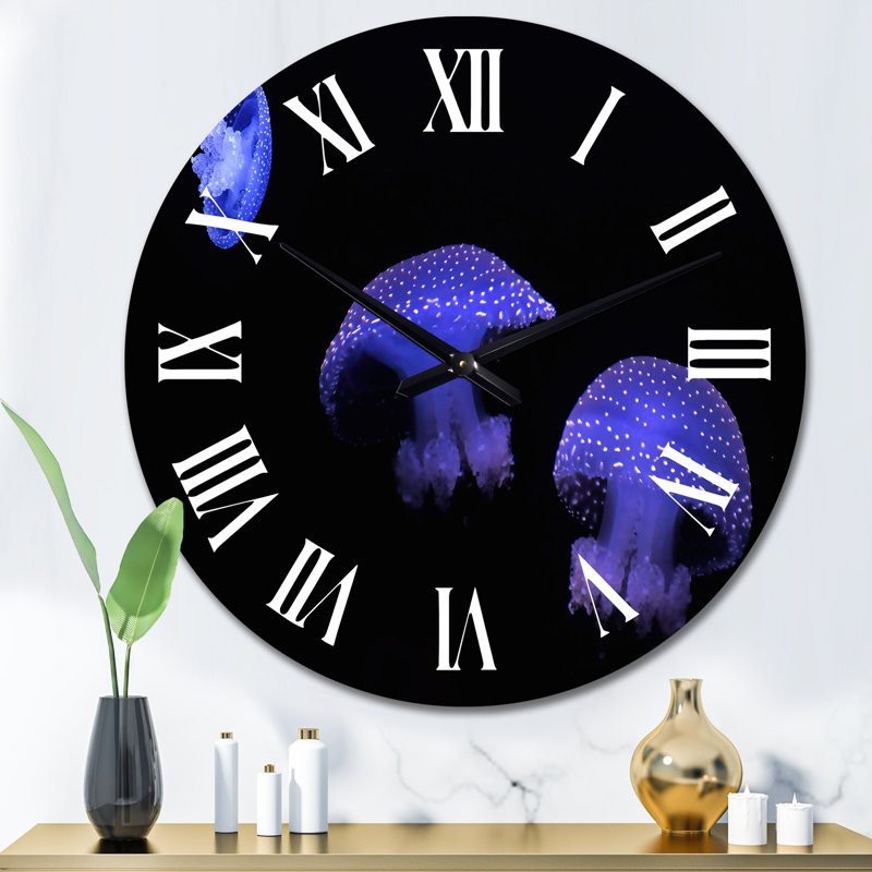 Horloge murale mauve et mauve sur fond noir, Grand