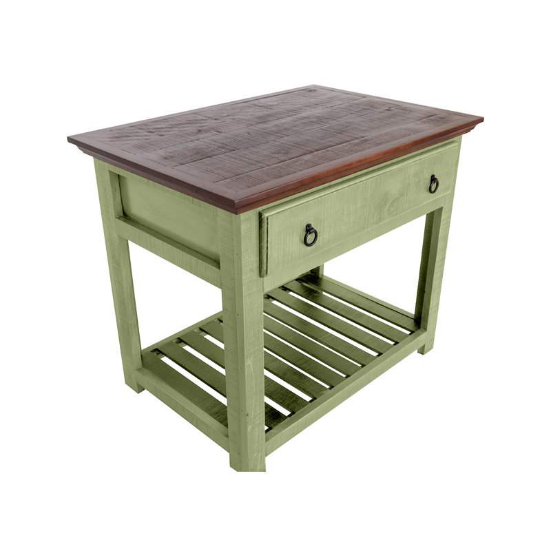 Îlot de cuisine avec plateau en bois massif Chantail, Vert
