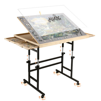 Table de casse-tête 1500 pieds avec pieds 1500 pièces, tables de casse-tête ajustables 25 po x 34 po pour adultes, planche de casse-tête portative en bois à 3 angles inclinables avec 4 tiroirs et housse de cadeau d'anniversaire pour maman