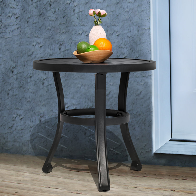 Outdoor Metal Side Table, Weather-Resistant 20" Round End Table, Black