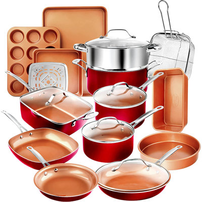 Ensemble de batterie de cuisine et de cuisson antiadhésif de 20 articles avec poignées Stay Cool allant au four et au lave-vaisselle Gotham Steel