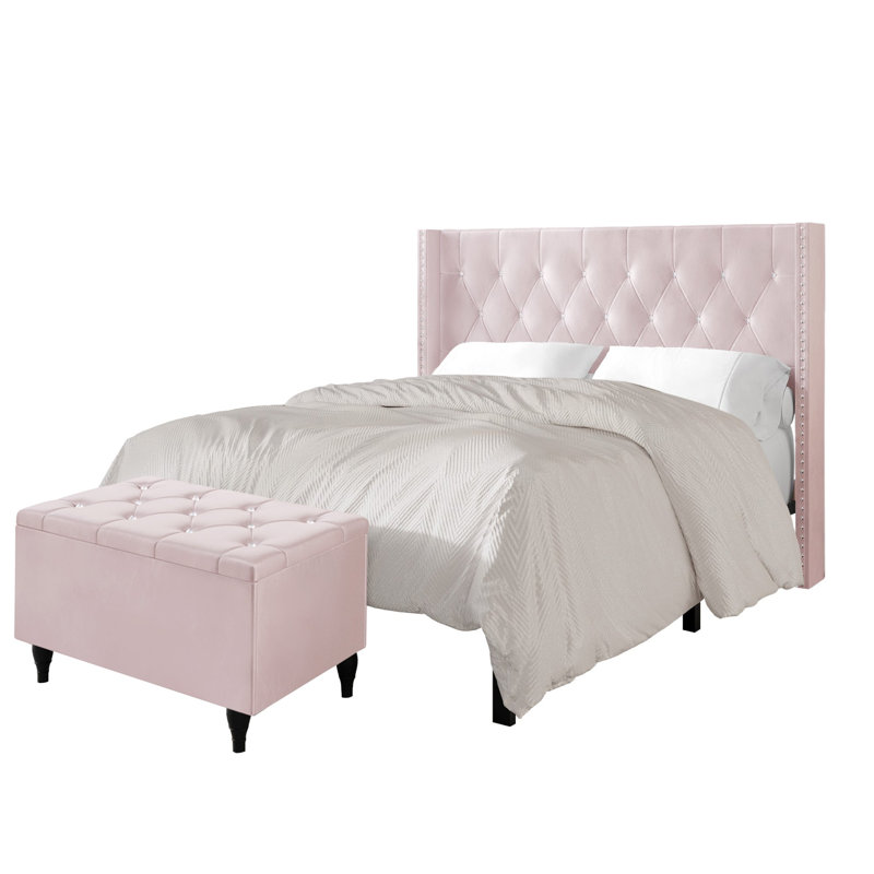 Falaq Solid Wood Piece Bedroom Set, Light Pink, King