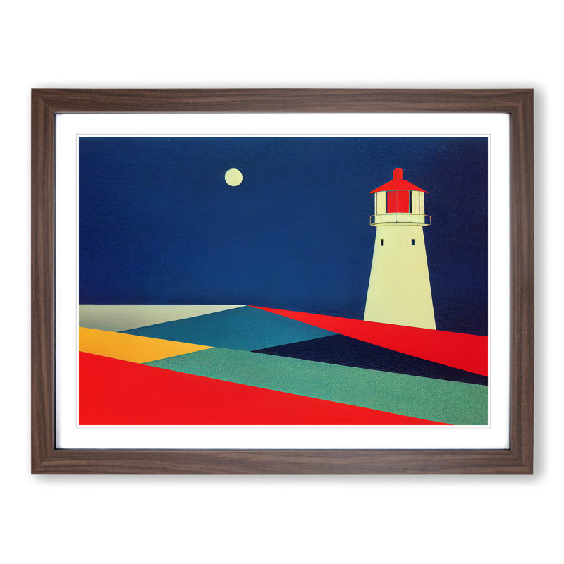 Lighthouse Abstract Art 1 Piece Single Picture Frame Wall Art, 34cm H x 46cm W, Brown