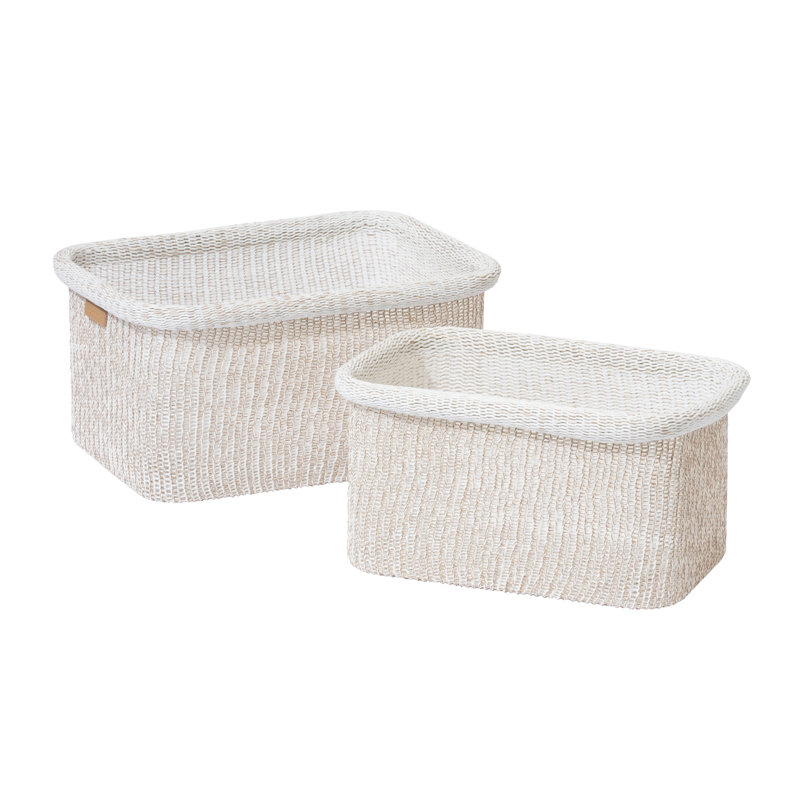 Blended Fabric Storage Baskets Set of 2, Oatmeal