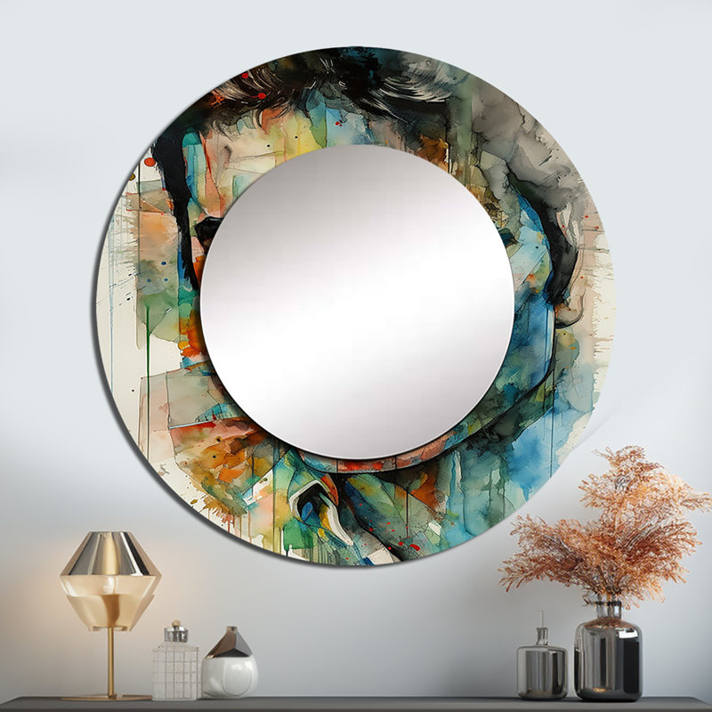 Illustration Raelena Celebrity Elvis - miroir unique de célébrité, grand miroir mural rond bleu, impression d'art en métal