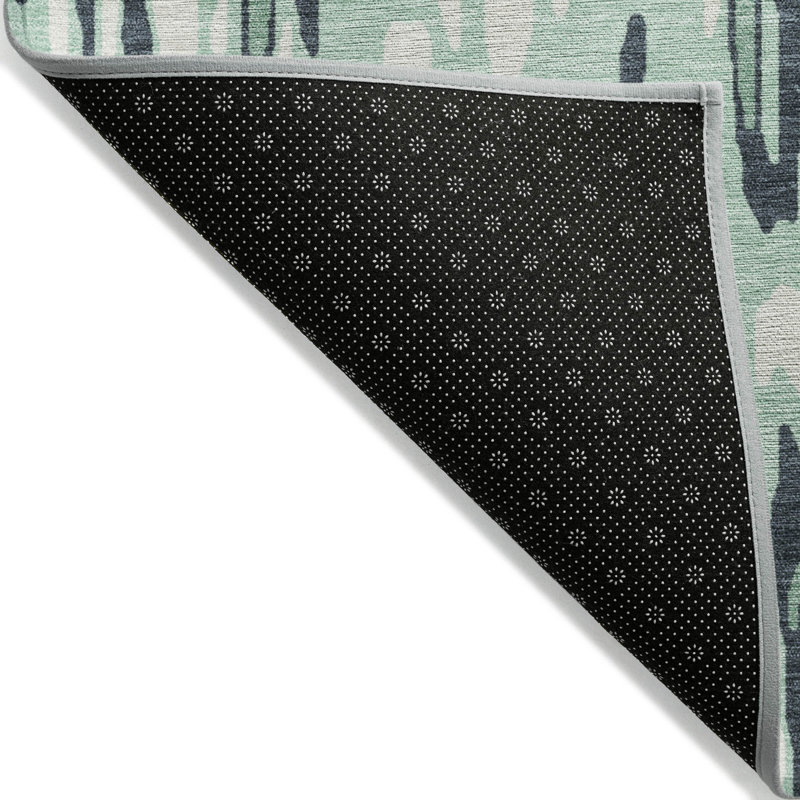 Sage Green Flat Woven Rectangular Synthetic Rug