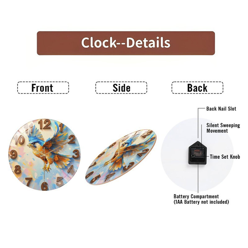 Horloge murale oiseau coloré avec art artistique - Horloge murale moderne en verre 12 po