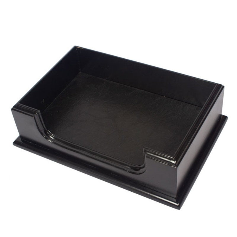 Michailas Leather / Faux Leather Desk Organiser Set, Black