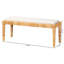 Banc bohème moderne avec ornements tissés, siège rectangulaire, pieds fuselés, structure en bois, rembourré de mousse et tissu recouvert de tissu, couleur brun blanc, l 48 po de largeur, 20,1 po de hauteur, 15,7 po de profondeur, 24,2 lb de poids