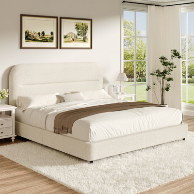 Manfred Boucle Upholstered Cloud Bed Frame with Rounded Corners Headboard, Soft Platform Bed Frame with Thickened Footboard