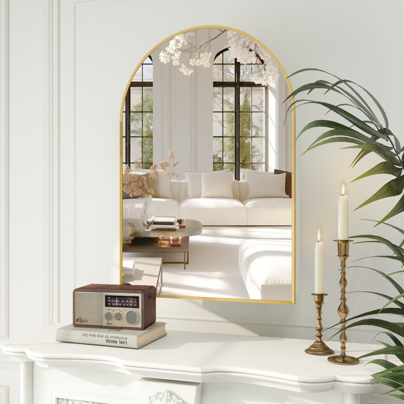 Tabbatha Accent Medicine Cabinet with Mirror Aluminum Alloy Brushed Frame Mirror, Gold, 36" H x 24" W x 4.6" D