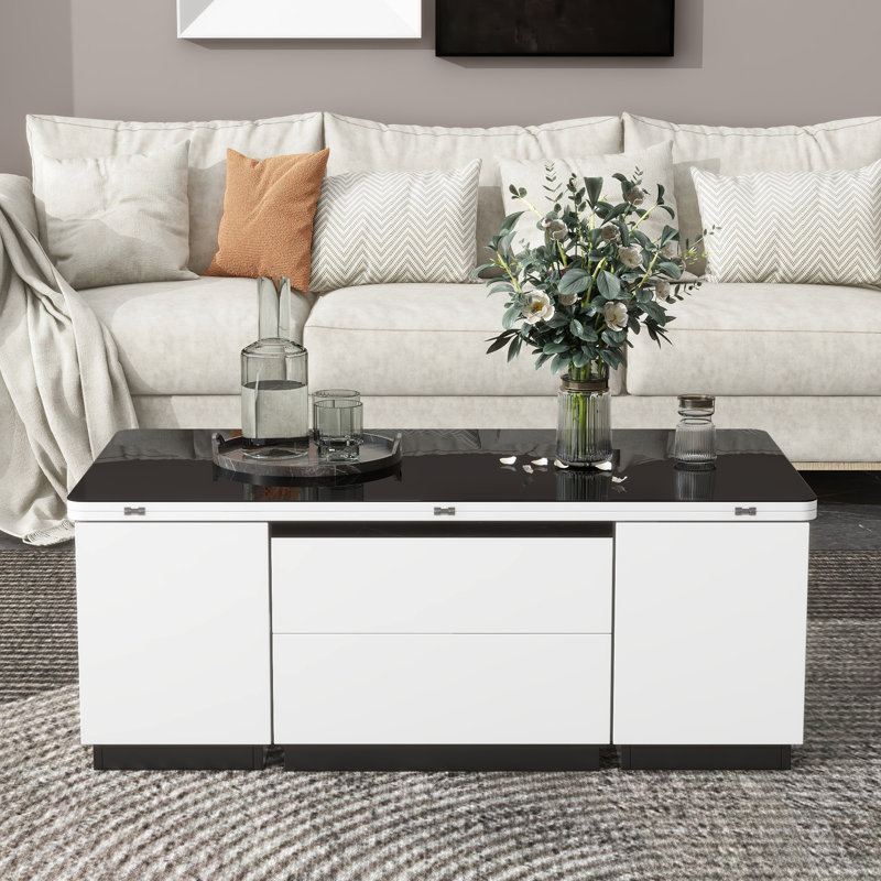 Chrishay Storage Lift Top Extendable Coffee Table with 4 Legs and Ottoman, Black Incorrect, White