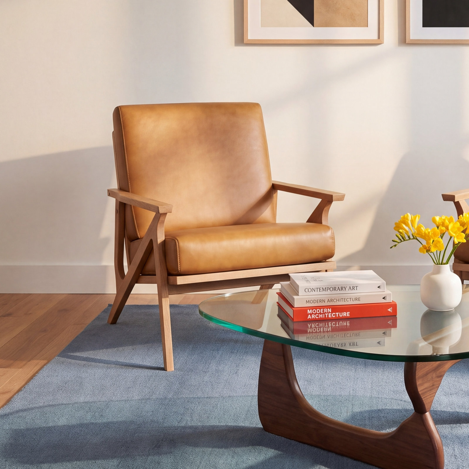 Mads Oak Genuine Leather Armchair, Tan