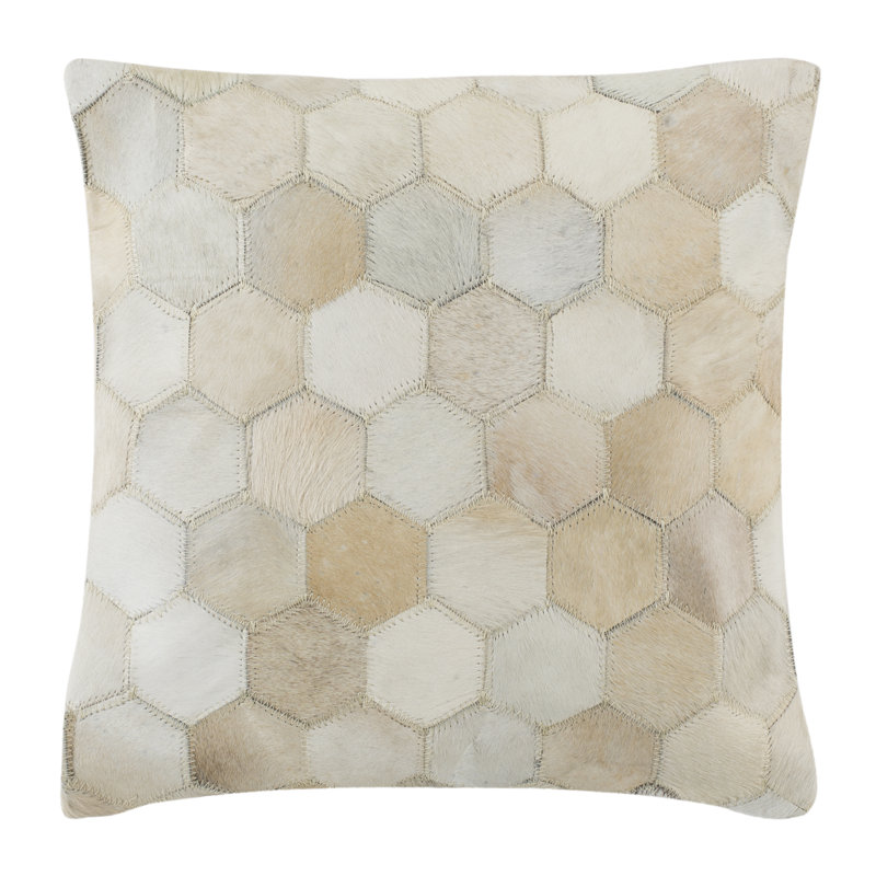 White Geometric Cowhide 18" Square Pillow