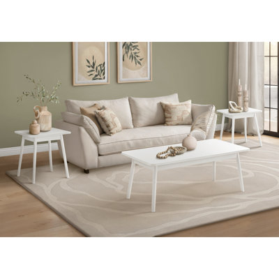 Ensemble de table, ensemble de 3 pièces, café, bout, côté, décor, salon, stratifié blanc, Mid-Century, moderne