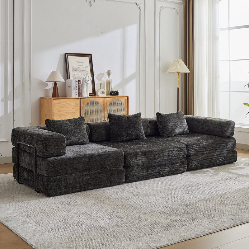 Canapé-lit à plancher convertible à compression avec cadre de forme fixe, modulaire désossé, aucun assemblage requis, idéal pour les pièces polyvalentes