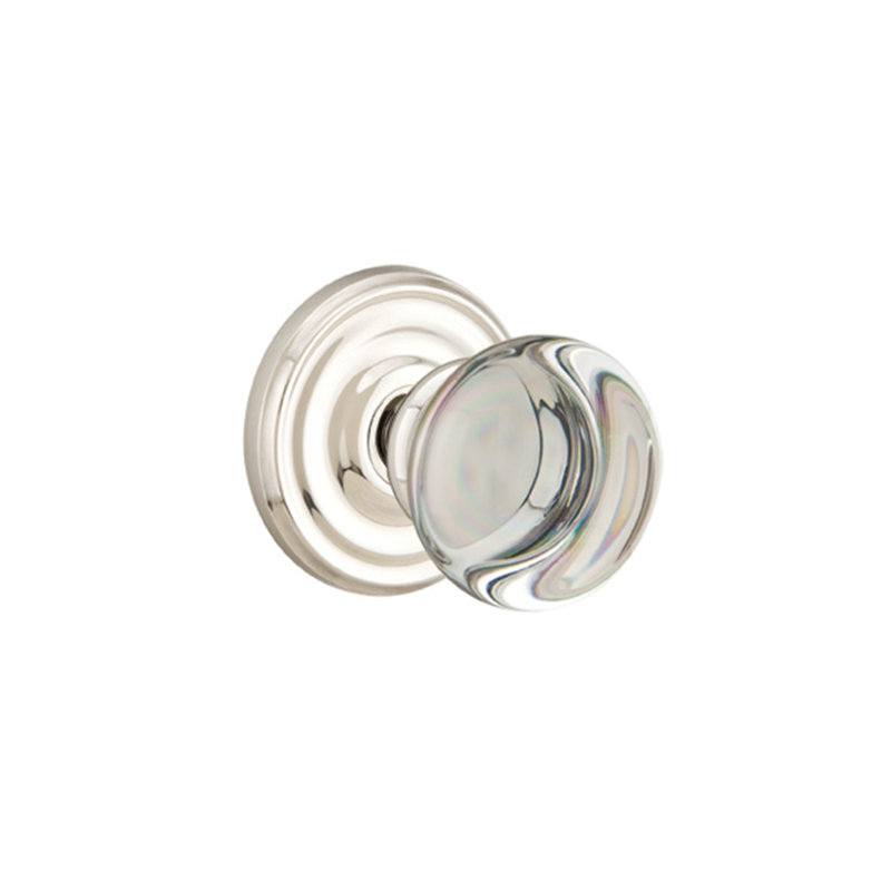 Privacy Providence Crystal Clear Knob with Regular Rose, Polished Nickel