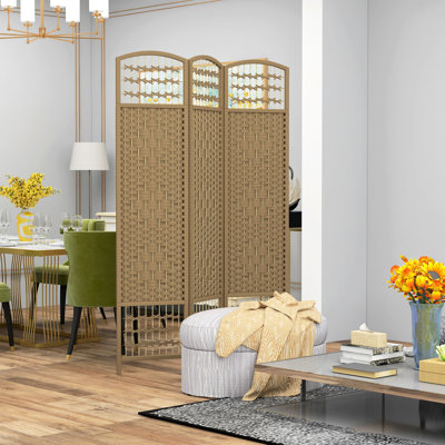 Cloison 3 panneaux, 5,6 pi Paravent naturel tissé à la main. Pour plus d'intimité dans le salon, la chambre à coucher et le bureau personnel. Cadre, permet à l'air et. Pliable pour économiser de l'espace. Aucune cloison requise pour l'assemblage,
