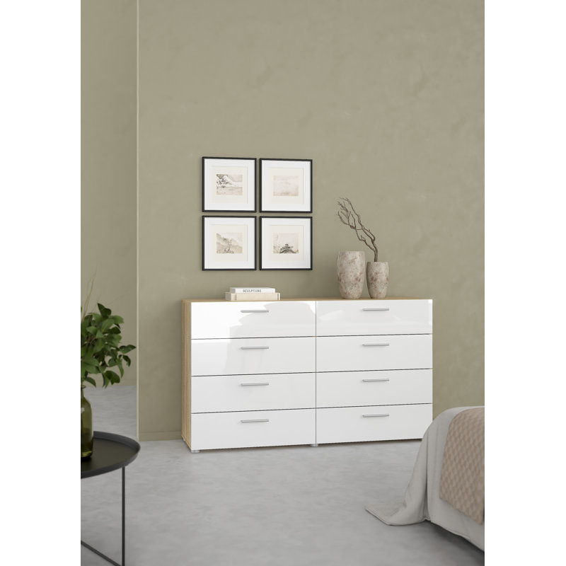 Gianna 8 Drawer 55.12" W Double Dresser, Oak/White